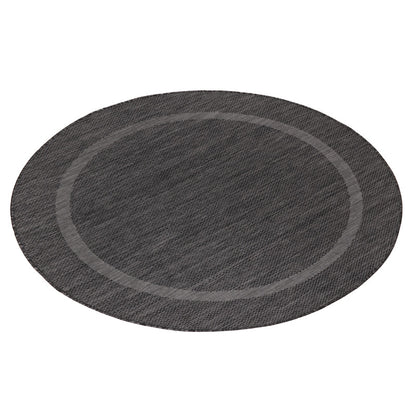 Relax Rond Vloerkleed – Zwart – Laagpolig Kaderdesign – Voor Binnen & Buiten