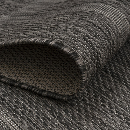 Relax Vloerkleed – Zwart – Laagpolig Kaderdesign – Voor Binnen & Buiten