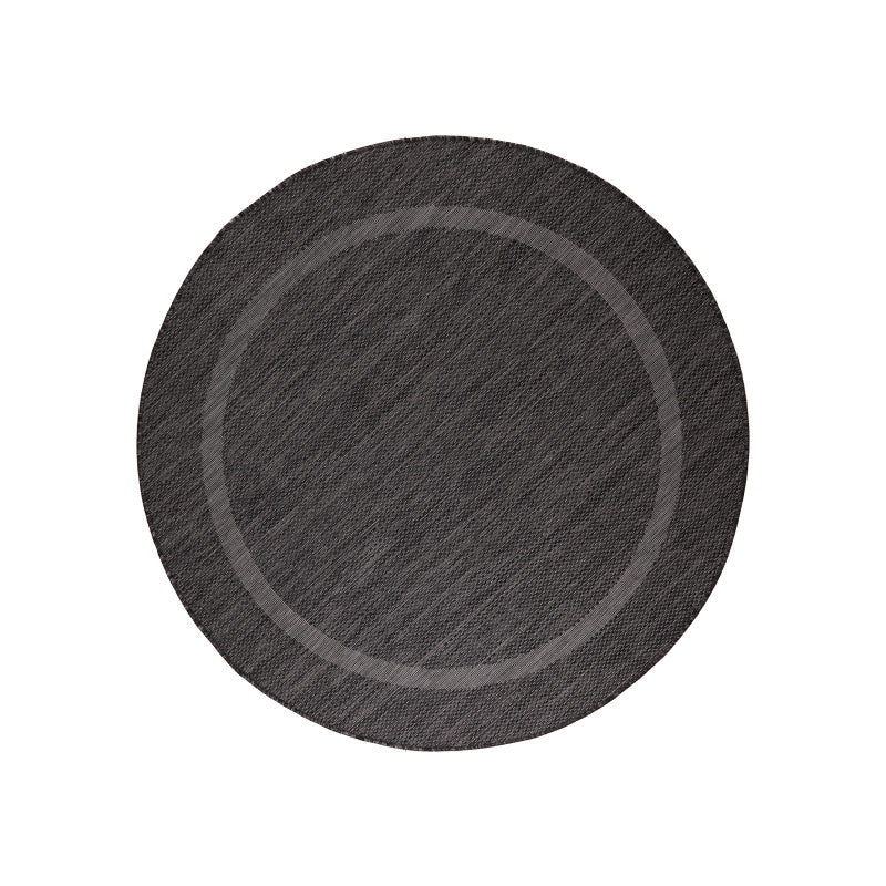 Relax Rond Vloerkleed – Zwart – Laagpolig Kaderdesign – Voor Binnen & Buiten