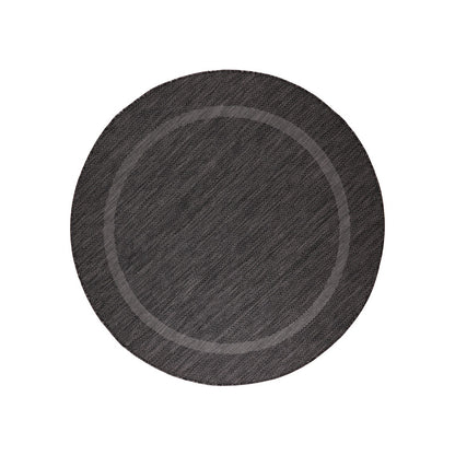 Relax Rond Vloerkleed – Zwart – Laagpolig Kaderdesign – Voor Binnen & Buiten