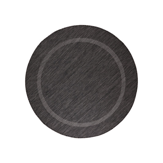 Relax Rond Vloerkleed – Zwart – Laagpolig Kaderdesign – Voor Binnen & Buiten