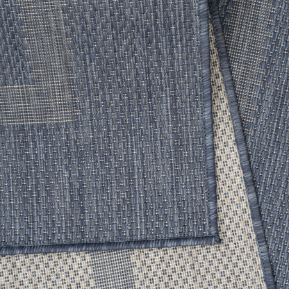 Relax Vloerkleed – Blauw – Laagpolig Kaderdesign – Voor Binnen & Buiten
