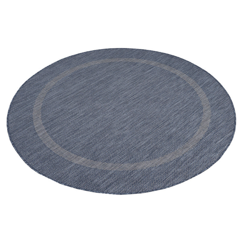 Relax Rond Vloerkleed – Blauw – Laagpolig Kaderdesign – Voor Binnen & Buiten