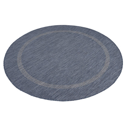 Relax Rond Vloerkleed – Blauw – Laagpolig Kaderdesign – Voor Binnen & Buiten