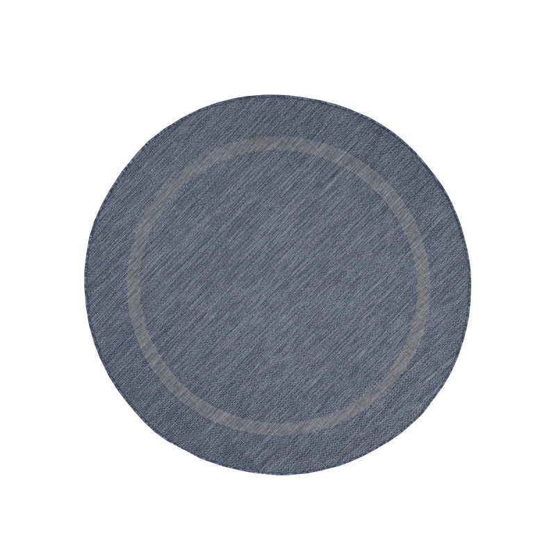 Relax Rond Vloerkleed – Blauw – Laagpolig Kaderdesign – Voor Binnen & Buiten