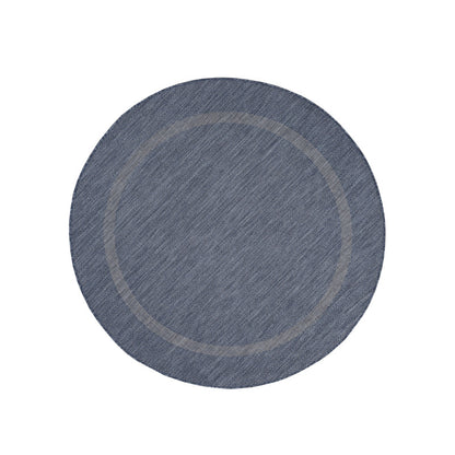Relax Rond Vloerkleed – Blauw – Laagpolig Kaderdesign – Voor Binnen & Buiten