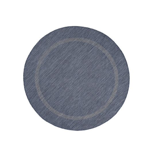Relax Rond Vloerkleed – Blauw – Laagpolig Kaderdesign – Voor Binnen & Buiten