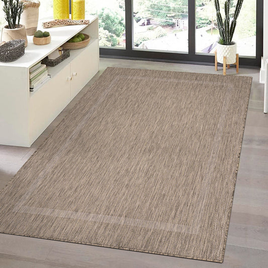 Relax Vloerkleed – Bruin – Laagpolig Kaderdesign – Voor Binnen & Buiten