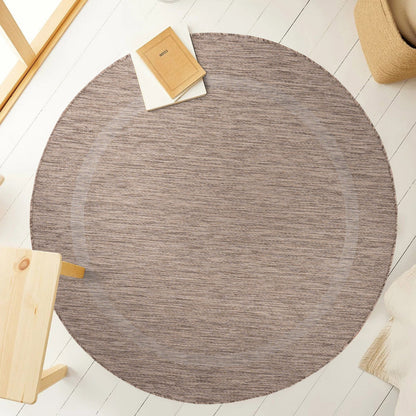 Relax Rond Vloerkleed – Bruin – Laagpolig Kaderdesign – Voor Binnen & Buiten