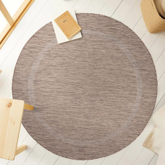 Relax Rond Vloerkleed – Bruin – Laagpolig Kaderdesign – Voor Binnen & Buiten
