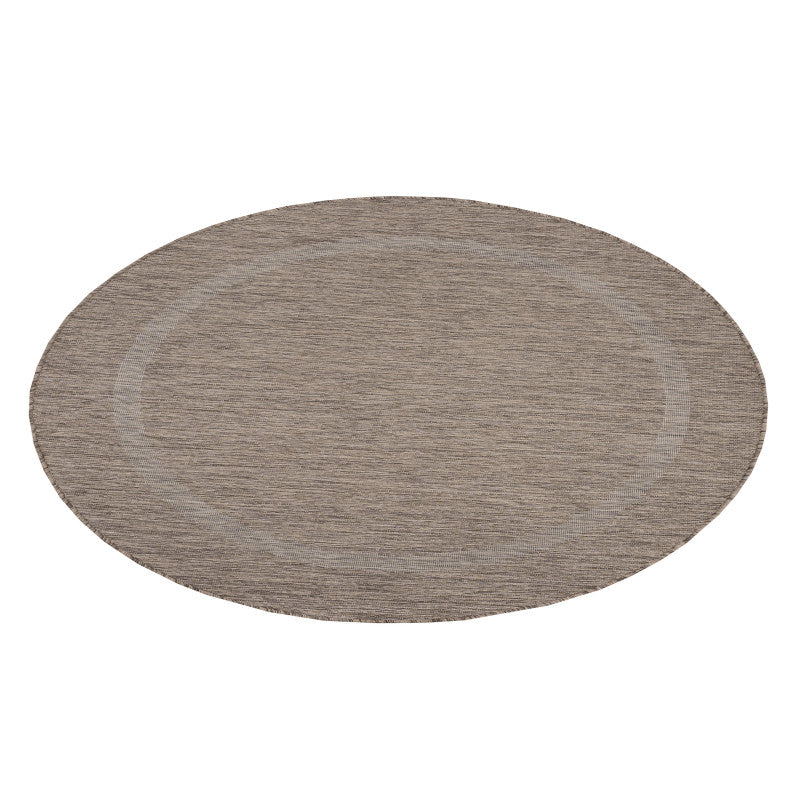 Relax Rond Vloerkleed – Bruin – Laagpolig Kaderdesign – Voor Binnen & Buiten