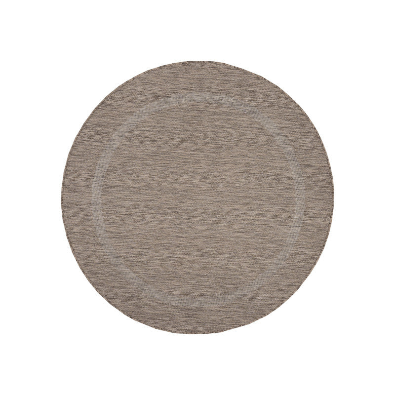 Relax Rond Vloerkleed – Bruin – Laagpolig Kaderdesign – Voor Binnen & Buiten