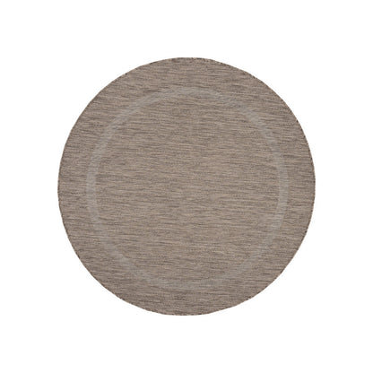Relax Rond Vloerkleed – Bruin – Laagpolig Kaderdesign – Voor Binnen & Buiten
