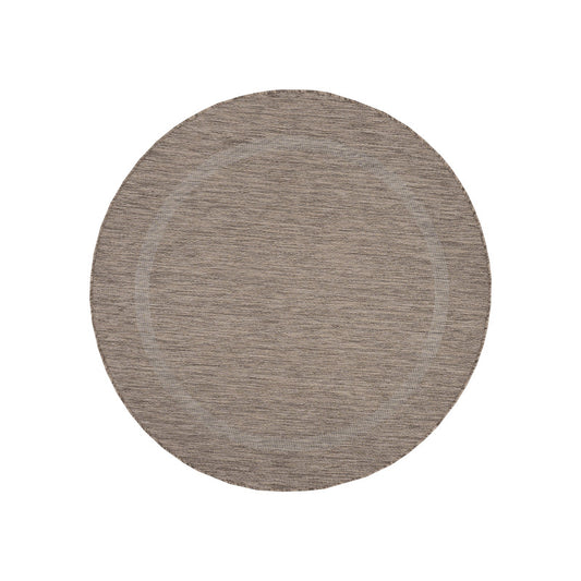 Relax Rond Vloerkleed – Bruin – Laagpolig Kaderdesign – Voor Binnen & Buiten