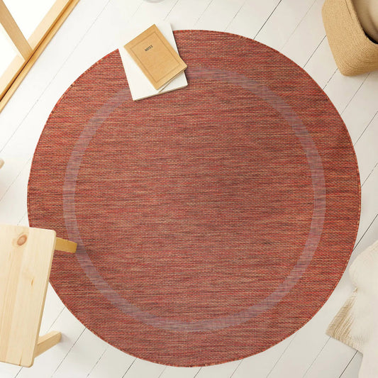 Relax Rond Vloerkleed – Koper – Laagpolig Kaderdesign – Voor Binnen & Buiten