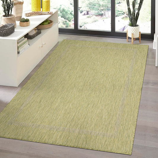 Relax Vloerkleed – Groen – Laagpolig Kaderdesign – Voor Binnen & Buiten