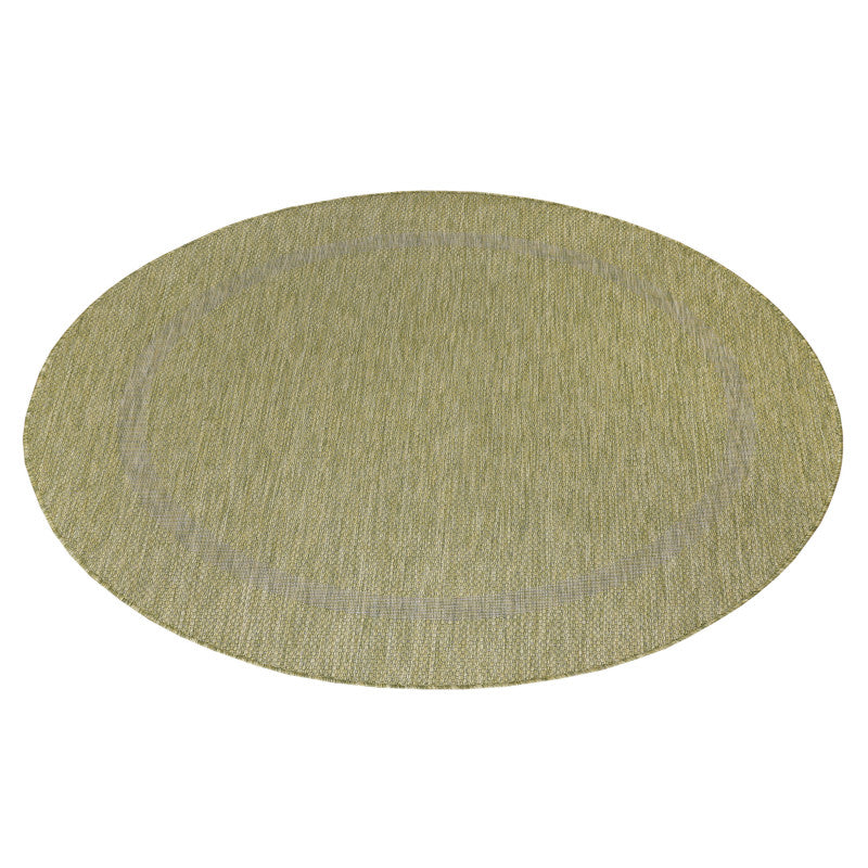 Relax Rond Vloerkleed – Groen – Laagpolig Kaderdesign – Voor Binnen & Buiten
