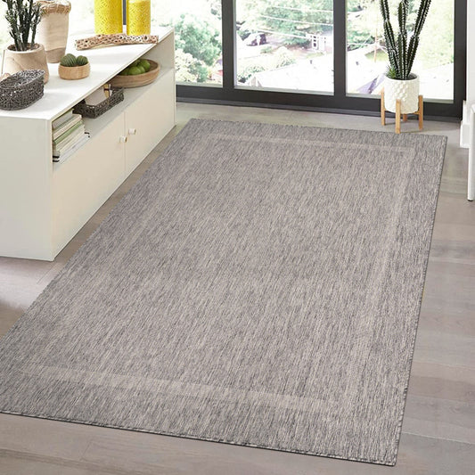 Relax Vloerkleed – Grijs – Laagpolig Kaderdesign – Voor Binnen & Buiten