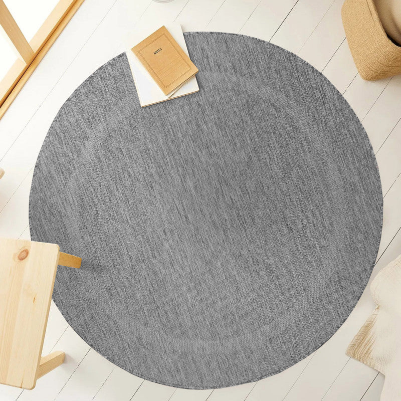 Relax Rond Vloerkleed – Grijs – Laagpolig Kaderdesign – Voor Binnen & Buiten