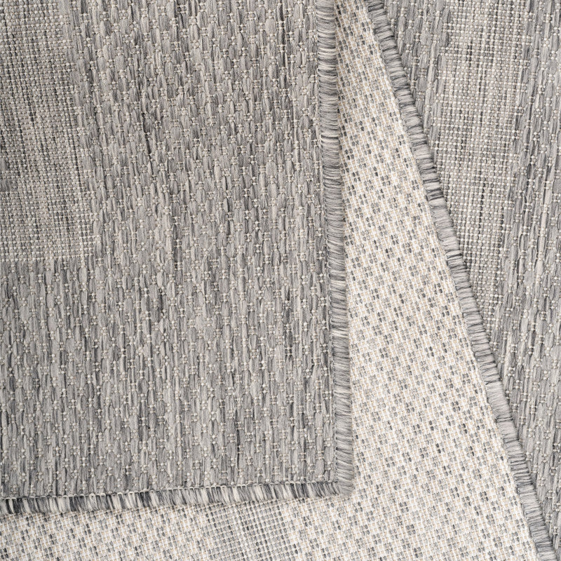 Relax Vloerkleed – Grijs – Laagpolig Kaderdesign – Voor Binnen & Buiten