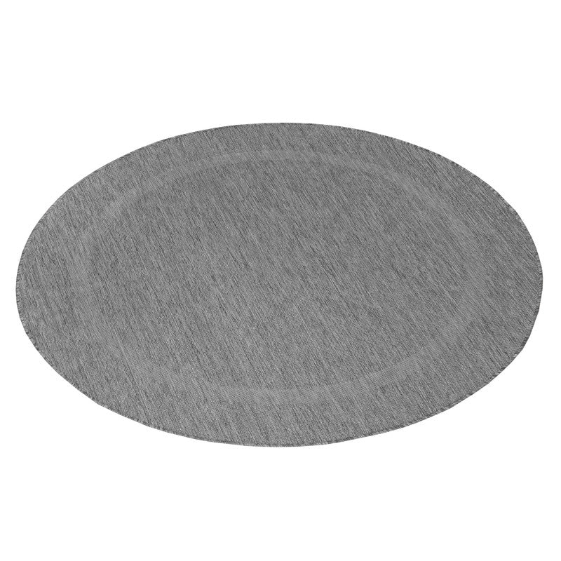 Relax Rond Vloerkleed – Grijs – Laagpolig Kaderdesign – Voor Binnen & Buiten