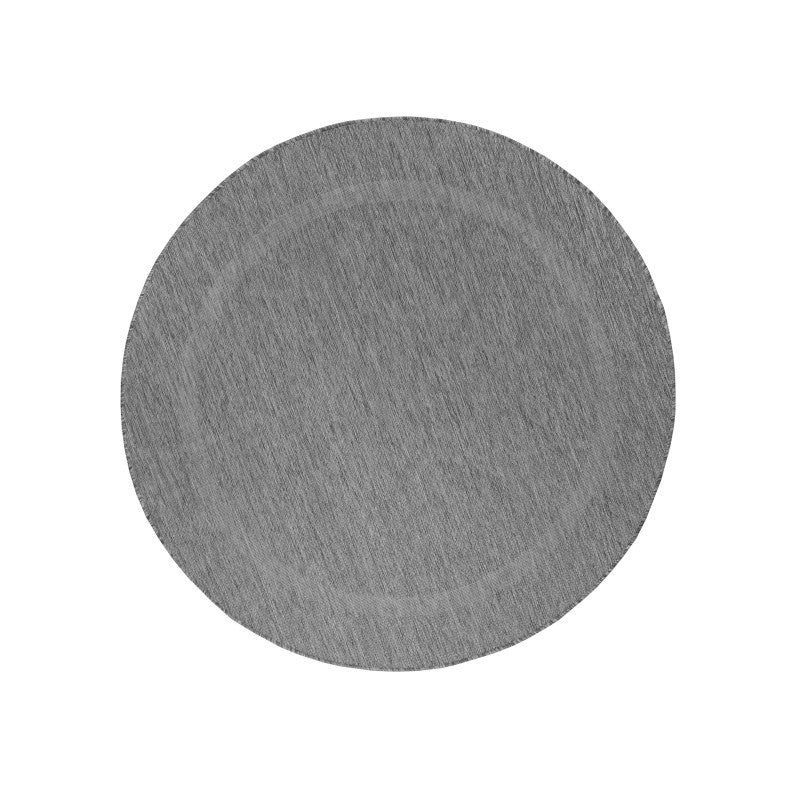 Relax Rond Vloerkleed – Grijs – Laagpolig Kaderdesign – Voor Binnen & Buiten
