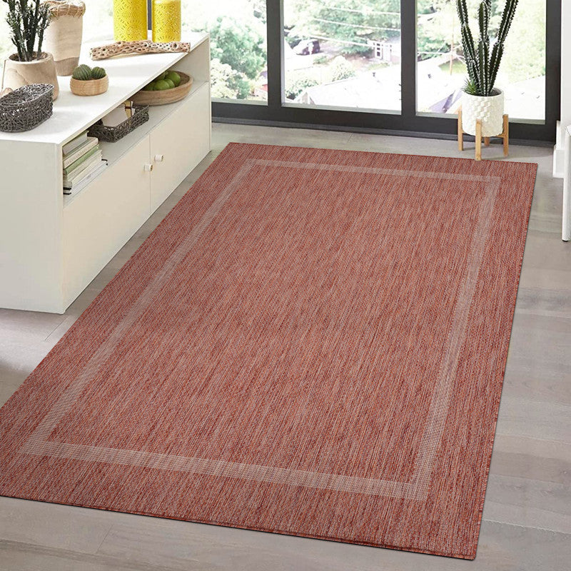 Relax Vloerkleed – Rood – Laagpolig Kaderdesign – Voor Binnen & Buiten