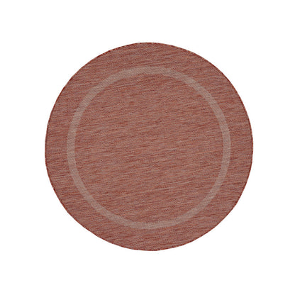 Relax Rond Vloerkleed – Rood – Laagpolig Kaderdesign – Voor Binnen & Buiten