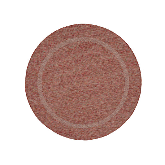 Relax Rond Vloerkleed – Rood – Laagpolig Kaderdesign – Voor Binnen & Buiten