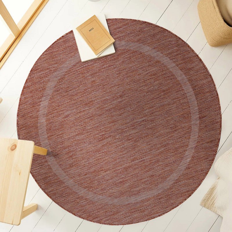 Relax Rond Vloerkleed – Rood – Laagpolig Kaderdesign – Voor Binnen & Buiten