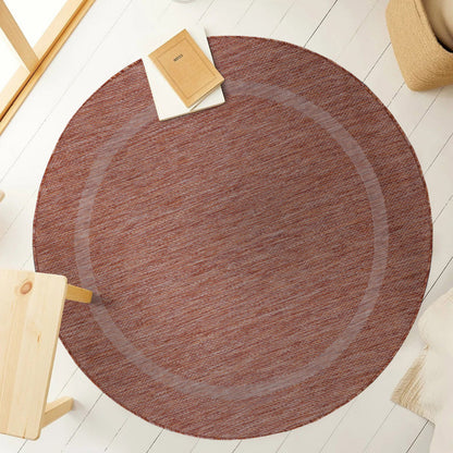 Relax Rond Vloerkleed – Rood – Laagpolig Kaderdesign – Voor Binnen & Buiten