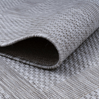 Relax Vloerkleed – Zilver – Laagpolig Kaderdesign – Voor Binnen & Buiten