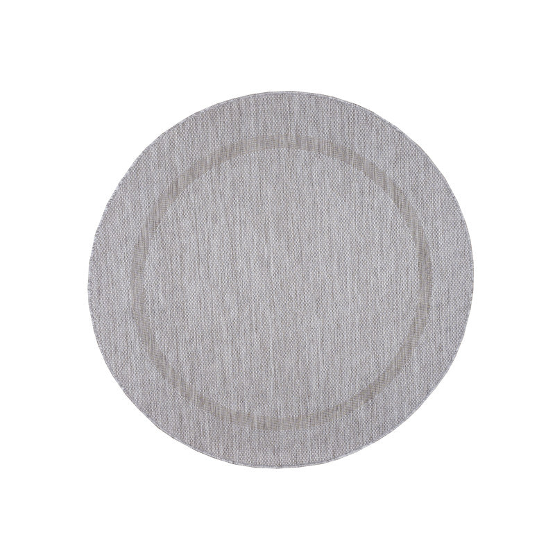 Relax Rond Vloerkleed – Zilver – Laagpolig Kaderdesign – Voor Binnen & Buiten