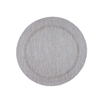Relax Rond Vloerkleed – Zilver – Laagpolig Kaderdesign – Voor Binnen & Buiten