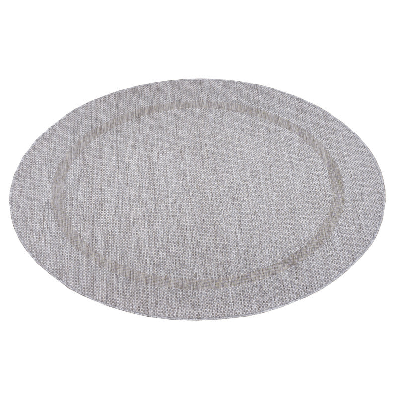 Relax Rond Vloerkleed – Zilver – Laagpolig Kaderdesign – Voor Binnen & Buiten