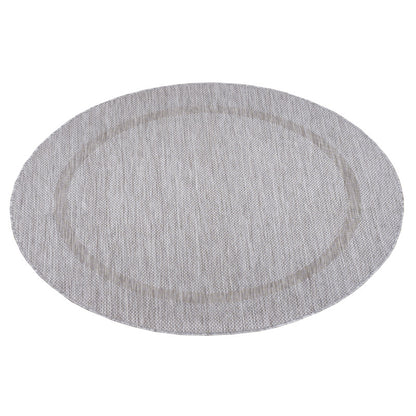 Relax Rond Vloerkleed – Zilver – Laagpolig Kaderdesign – Voor Binnen & Buiten