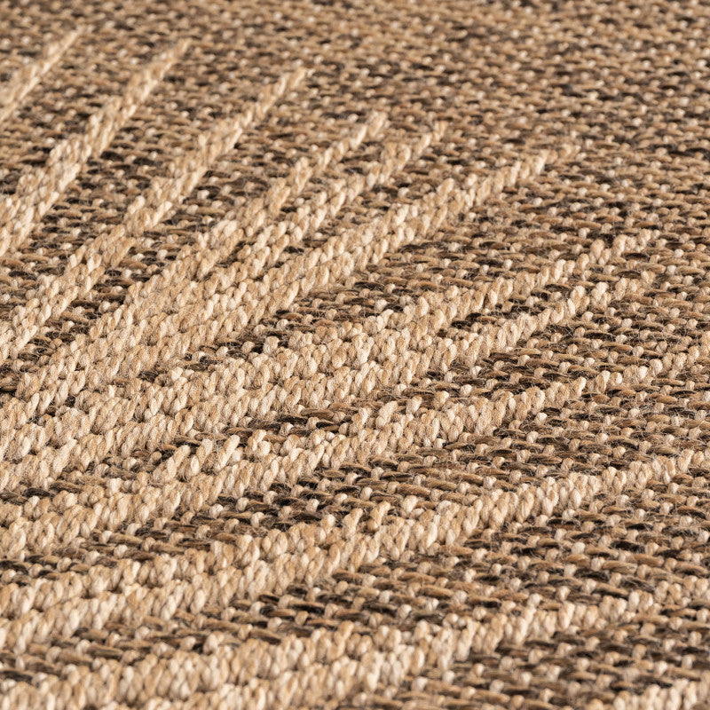 Timber – Bladmotief Rond Beige met Sisal-Look – Binnen & Buiten Vloerkleed – Laagpolig