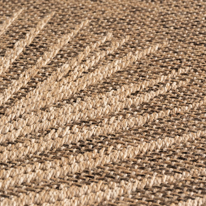 Timber – Bladmotief Rond Beige met Sisal-Look – Binnen & Buiten Vloerkleed – Laagpolig