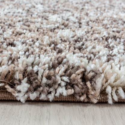 Enjoy RondShaggy – Hoogpolig Vloerkleed – 3D-effect – Gemêleerd Beige/Mocca/Crème