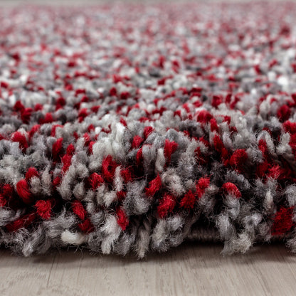 Enjoy Rond Shaggy – Hoogpolig Vloerkleed – 3D-effect – Gemêleerd Rood/Grijs/Wit