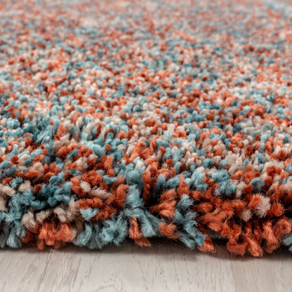 Enjoy Rond Shaggy – Hoogpolig Vloerkleed – 3D-effect – Gemêleerd Terra/Blauw/Beige