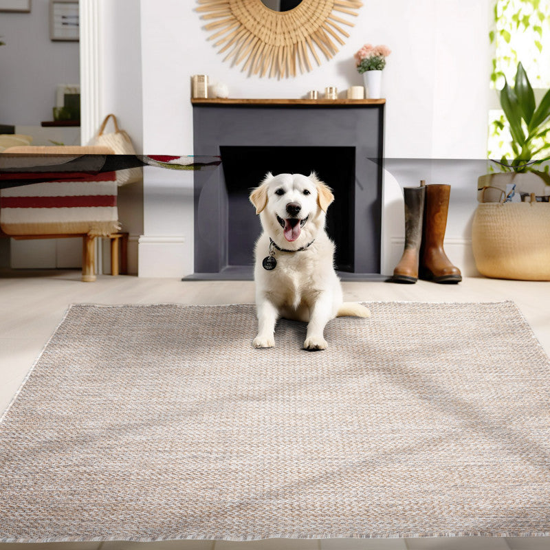 Zagora Vloerkleed – Beige – Laagpolig & Effen – Voor Binnen & Buiten