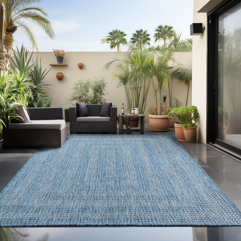 Zagora Vloerkleed – Blauw – Laagpolig & Kader Design – Voor Binnen & Buiten
