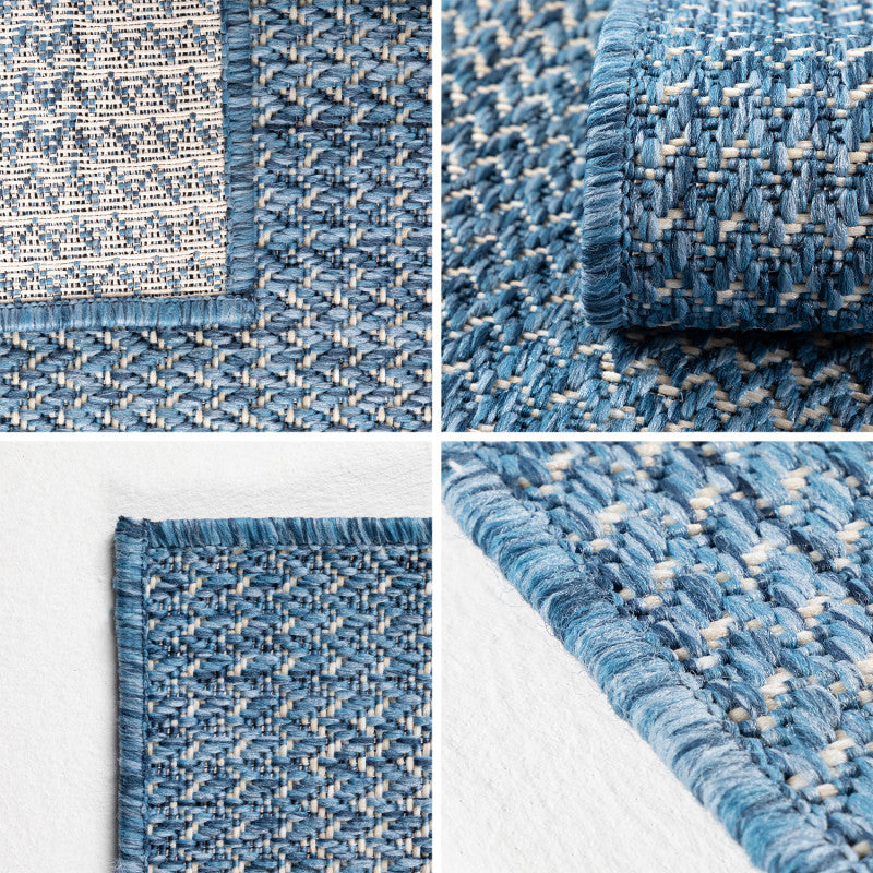Zagora Vloerkleed – Blauw – Laagpolig & Kader Design – Voor Binnen & Buiten