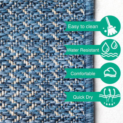 Zagora Vloerkleed – Blauw – Laagpolig & Kader Design – Voor Binnen & Buiten