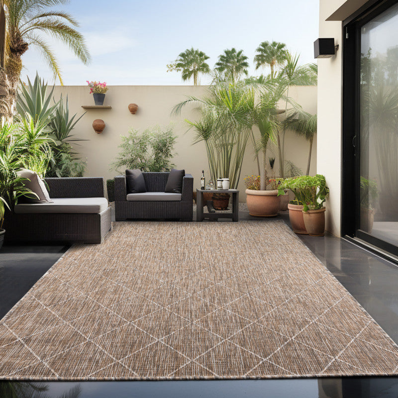 Zagora Vloerkleed – Beige – Laagpolig & Geruit Design – Voor Binnen & Buiten