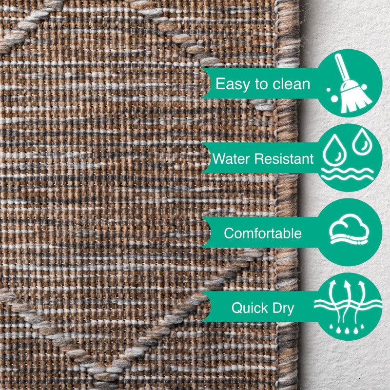 Zagora Vloerkleed – Beige – Laagpolig & Geruit Design – Voor Binnen & Buiten