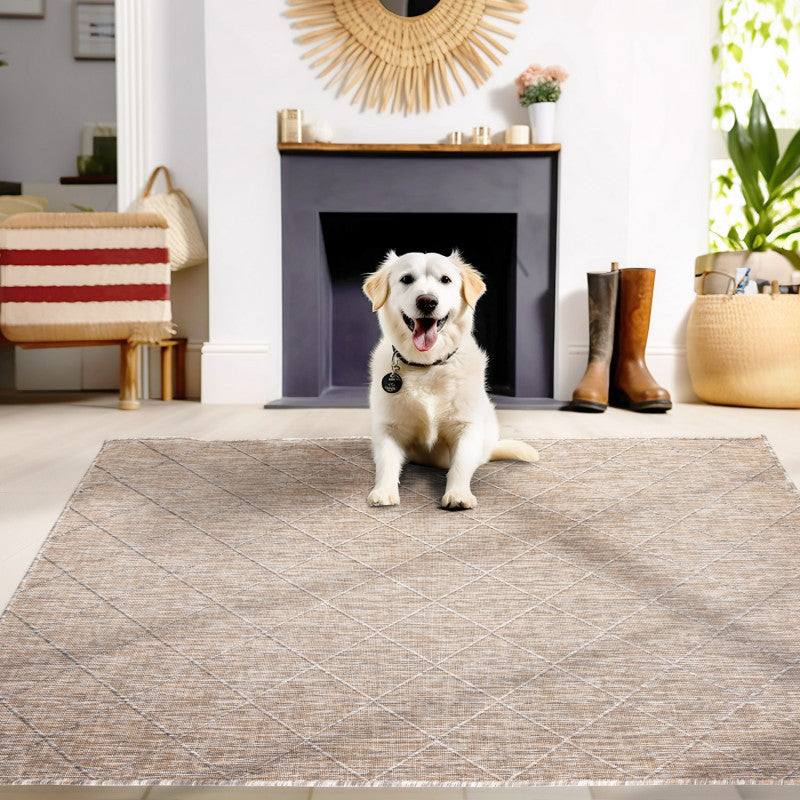 Zagora Vloerkleed – Beige – Laagpolig & Geruit Design – Voor Binnen & Buiten