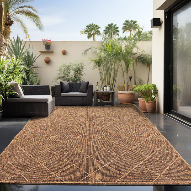 Zagora Vloerkleed – Terra/Oranje – Laagpolig & Geruit Design – Voor Binnen & Buiten