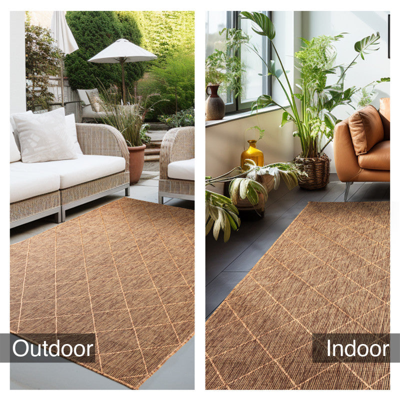 Zagora Vloerkleed – Terra/Oranje – Laagpolig & Geruit Design – Voor Binnen & Buiten